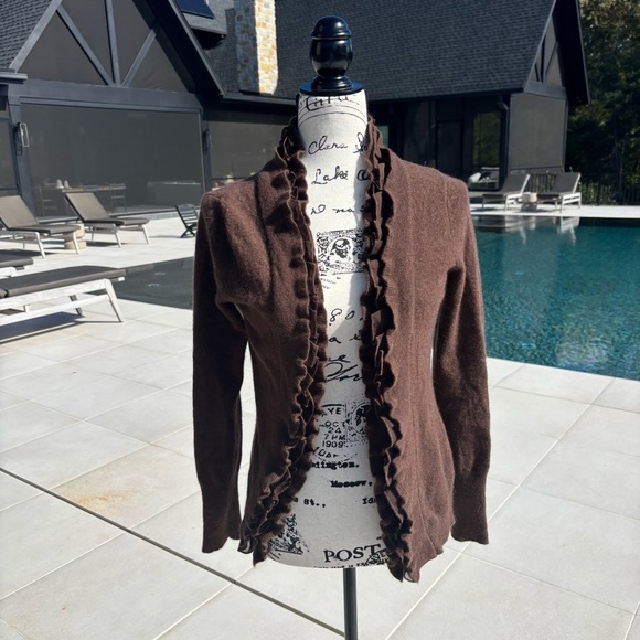 🤎 Vintage Sarah Spencer Wool Angora Ruffle Cardigan Sweater — Size Small - Picture 2 of 5